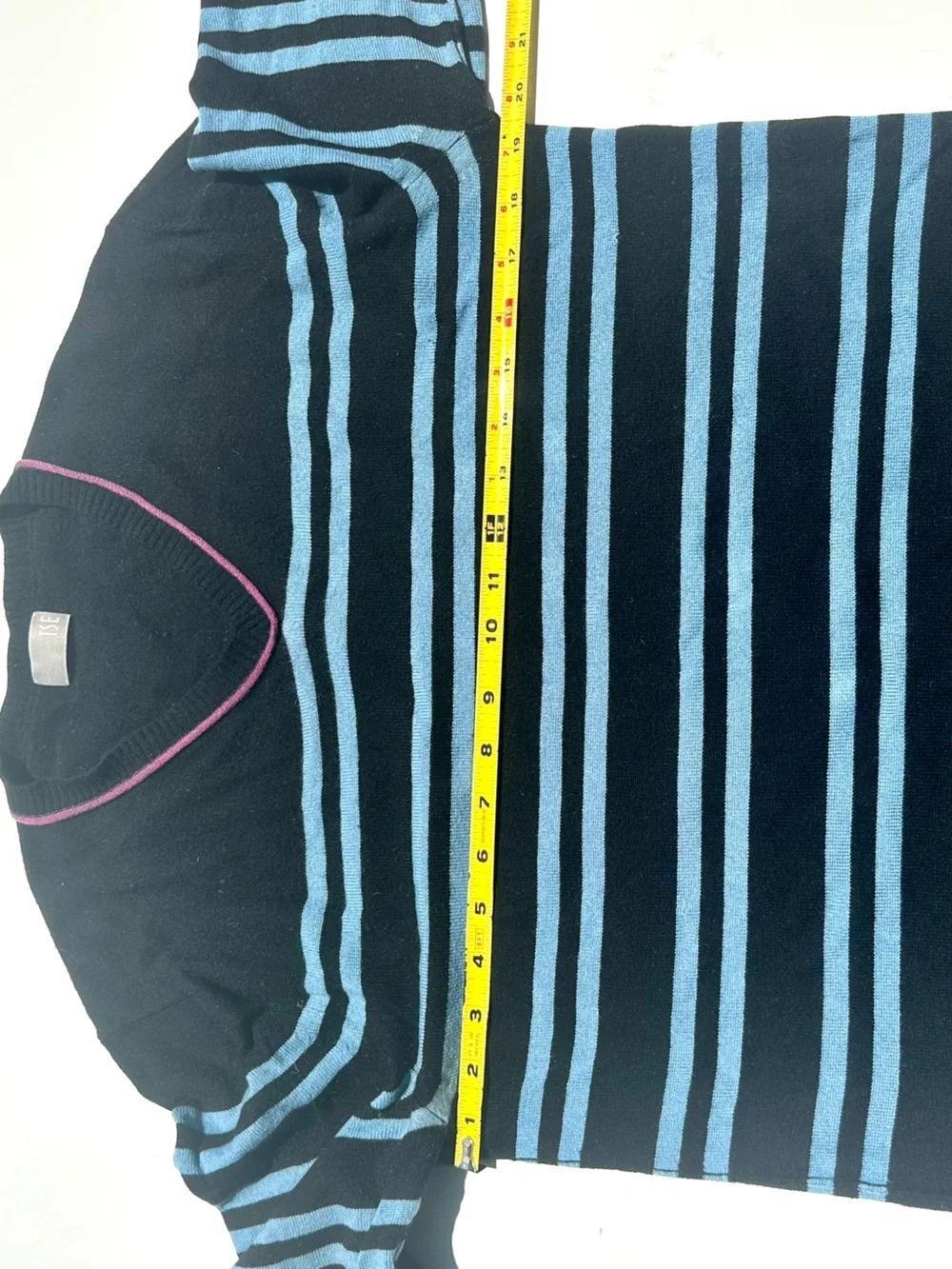 TSE 100% Cashmere Men's V-Neck Striped Sweater in Black, Light Blue, Purple, S